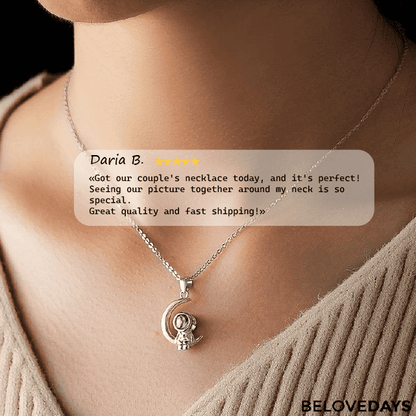 Beloved Couples Moon and Star Astronaut Matching Necklace (Silver and Gold 14k plated)