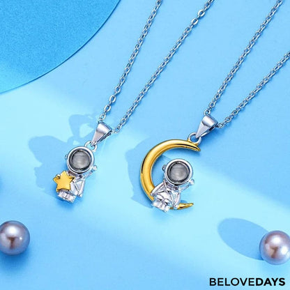 Beloved Couples Moon and Star Astronaut Matching Necklace (Silver and Gold 14k plated)